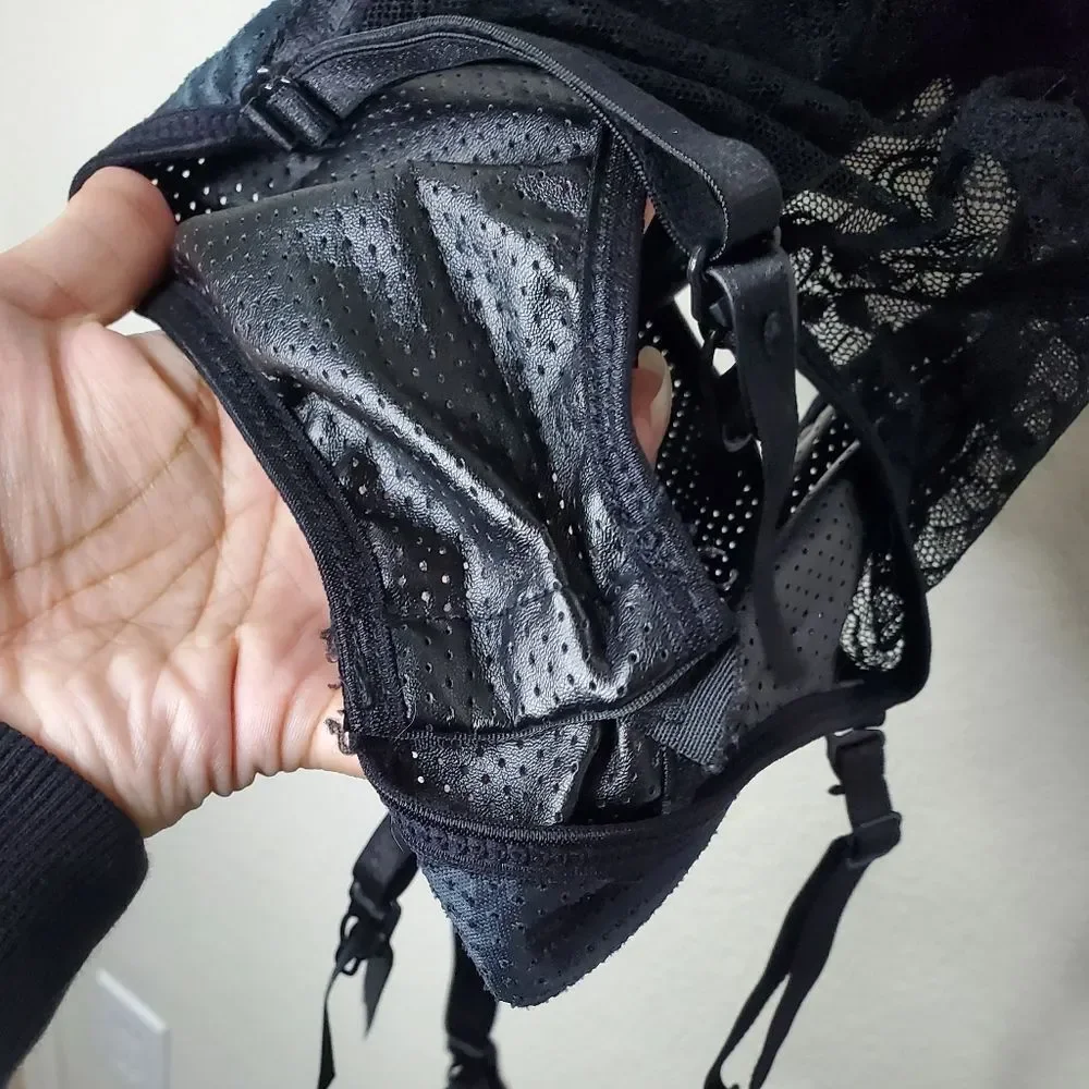 Yandy Black Pleather-Looking with Lace Lingerie Bodysuit - Picture 8 of 11
